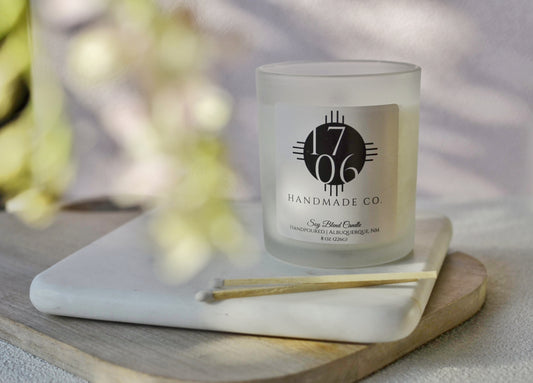 1706 Handmade Co. candle with decorative matches and
