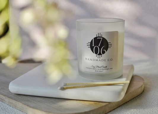 1706 Handmade Co. candle with decorative matches and 